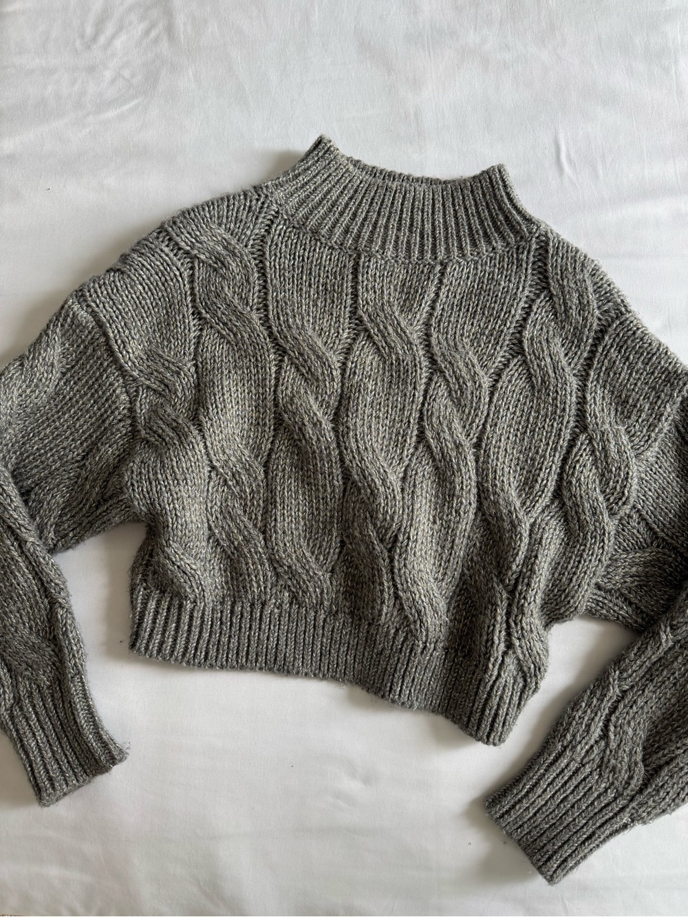 525 America Cropped Cable Knit Turtleneck Sweater - Gray